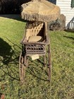 Antique Wicker Carriage Baby Stroller With Parasol Shade Early 1800   s