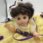 Vintage Handmade Crocheted Bed Pillow Sleepy Doll Yellow Dress W  Purple Bows