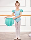 Girls Ballet Leotards With Removable High Low Skirt Toddler Ruffle Sleeve Hol   