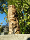 Vintage hawaiiana   Wood Tiki- Polynesia South Seas 12 Inch Tall signed  paul 