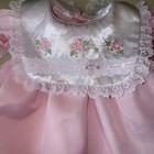 Vintage 80s Baby Togs Pink Dress Bib Collar Floral Embroidery Lace 6-9 Months