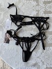New Victoria   s Secret Bluebella Embellished Black Thong Garter Belt Size Medium