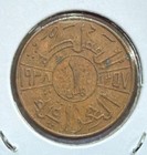 1938 Iraq Kingdom Ghazi I  1 Fils Bronze Coin-km 102