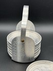 Vintage Set 7 Coasters   Holder Mid-century Hand Forged Aluminum Daisy Motif Mcm