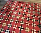 Antique Patchwork Quilt Top  1880   s  Nine Patch  Early Calico  Prints  Multi