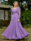 Mother Of The Bride Dresses V Neck Lace Long Sleeve Chiffon Wedding Evening Gown
