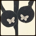 Butterflies Stud Earrings 18k  White Gold Diamonds  Love Gift Fashion Handmade