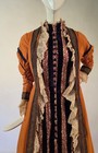 Victorian 19th C Bustle Dress W Velvet Brocade Lace Trimmed Front Panel   Train