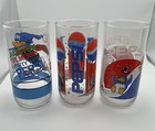 3 Vintage Holiday Pepsi Glass Cups Penguins snow stars  Skating sledding 6 
