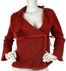 Original Design Nepal Asymmetric Jacket Nubby Cotton Collar Fringe Orange Sz M