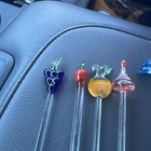 Lot Of 9 Vtg Cocktail Swizzle Stir Sticks Blown Glass Barware Ocean Animals Frui
