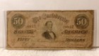 Authentic Confederate States America 50 Dollars Note Currency 1864 Paper Money