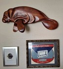 Vintage Old Aquarium Fishbowl 1990 s Hand Carved Wall Ready 20  Redwood Manatee