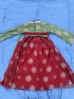 Girls Hanfu Dress Green   Red Floral Waist Ribbon Size 120