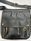 Fossil Morgan Traveler Messenger Black Leather Organizer Crossbody Bag Euc