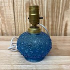 Vintage L e  Daisy And Button Blue Glass Electric Lamp Base