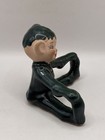 Vintage Gilder Pixie Elf Figurine Green Sitting Touching Toes Ceramic Pottery