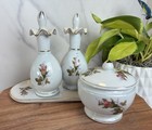 Vintage Floral Roses Porcelain 4 Piece Dresser Vanity Set - Japan