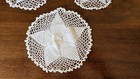 Matching Set Of 3 Antique Hand Crocheted Doilies    5 Sided Star In A Circle  Vtg
