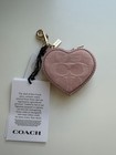 Coach Pink Heart Logo Jacquard Key Chain Bag Charm W  Clip  Gold Tone Cd721