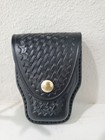 Aker Leather Handcuff Case Black Basket Weave Standard Chain Hidden A508-bw