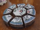 Vtg Porcelain Shard Octagonal Panda Trinket Box Set Of 9 Silver Plated