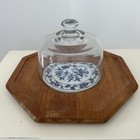 Glass Dome Cloche  Blue Danube Tile Hexagon Dolphin Teak Wood Charcuterie Tray