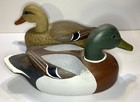 Pair Of Vintage Wooden Mallard Decoys By A D Robb Signed Removable Heads 1930   s