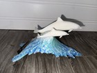 John Perry Design Dolphins On Blue Wave Sculpture 1999 Artist Signed Ocean Decor