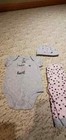 3 Pc Baby Girl Sets Hearts 100  Cotton Body Suit Pants Hat 0-6 M New Free Ship
