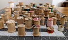 56 Vintage Thread Spools Lot - Sewing Craft Supplies - Coats   Clark s - Wood