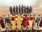 Luxury Crusaders Chess Set     Hand Painted Medieval Chessmen With Wooden Board