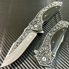 8 5    Black Wood Flower Engraved Edc Tactical Spring Assisted Open Pocket Knife