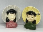 Set Of 2 Vintage Mcm Royal Copley Glazed Asian Girl Hanging Wall Pocket Planter