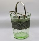Vintage 1930   s Uranium Glass Ice Bucket Art Deco Silver Overlay Chrome Tongs