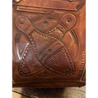 Vintage Hand Tooled Leather Bowling Bag Brown Floral Western Tooled Pins