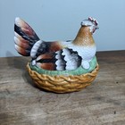 Antique Staffordshire Style Bisque Porcelain Hen Chicken On Nest Bowl Box Eggs