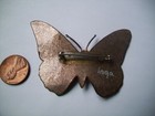  Enamel On Copper  Pin Brooch -signed Inga- Large Butterfly Shape -brown cream