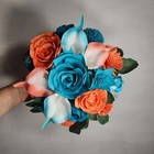 Coral Turquoise Rose Calla Lily Real Touch Bridal Wedding Bouquet Accessories