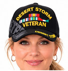 Desert Storm Veteran Baseball Cap  Black Military Hat With Ribbons  Men Women 