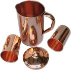 100  Pure Copper Water Pitchers Jug 1500ml 2 Smooth Drinking Tumbler Glass 300ml