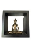 Vintage Sitting Buddha Statue In Black Wood Shadow Box Prayer Ethnic