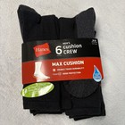 Hanes Mens Cushion Crew Socks Shoe Size 6-12 6 Pairs Comfort Top Black New