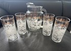 Nwob Vntg Mcm Anchor Hocking  White Roses With Gold Leaves Pitcher W 4 Glasses