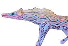 Vtg Oaxacan Wood Carved Purple Wolf Coyote Alebrije Mexican Folk Art Handpainted