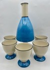 Vtg Hoganas Keramik Stoneware Set Of 5 Blue Goblets And Carafe Mcm Sweden