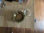 Brass And Glass Ashtray Vintage 1970   s Glass Is Heavy Overall Width Is 8 