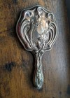 Antique German Silver Art Nouveau Hand Mirror Draped Lady Butterfly Lily Flowers
