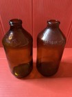 Two Vintage Antique 12 Oz  Amber Glass Snub Neck Beer Bottle  Used