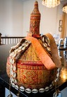 Vintage Ethiopian Lidded Harari Basket Hand Woven W leather And Cowrie Shells